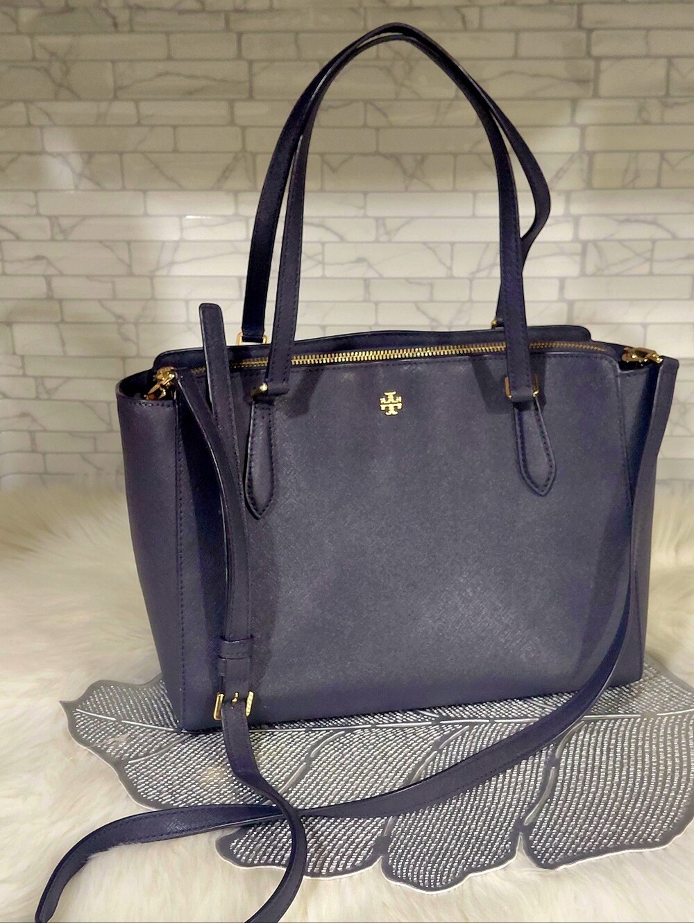 Tory Burch Navy Saffiano Leather Tote